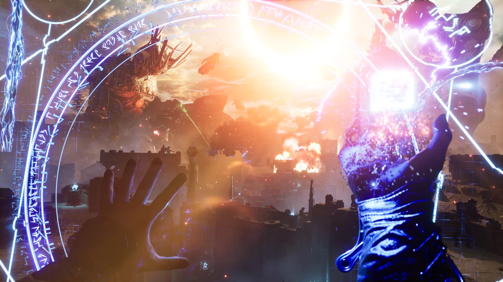 HD wallpaper of Immortals of Aveum with mystical symbols and an explosive backdrop for desktop background.