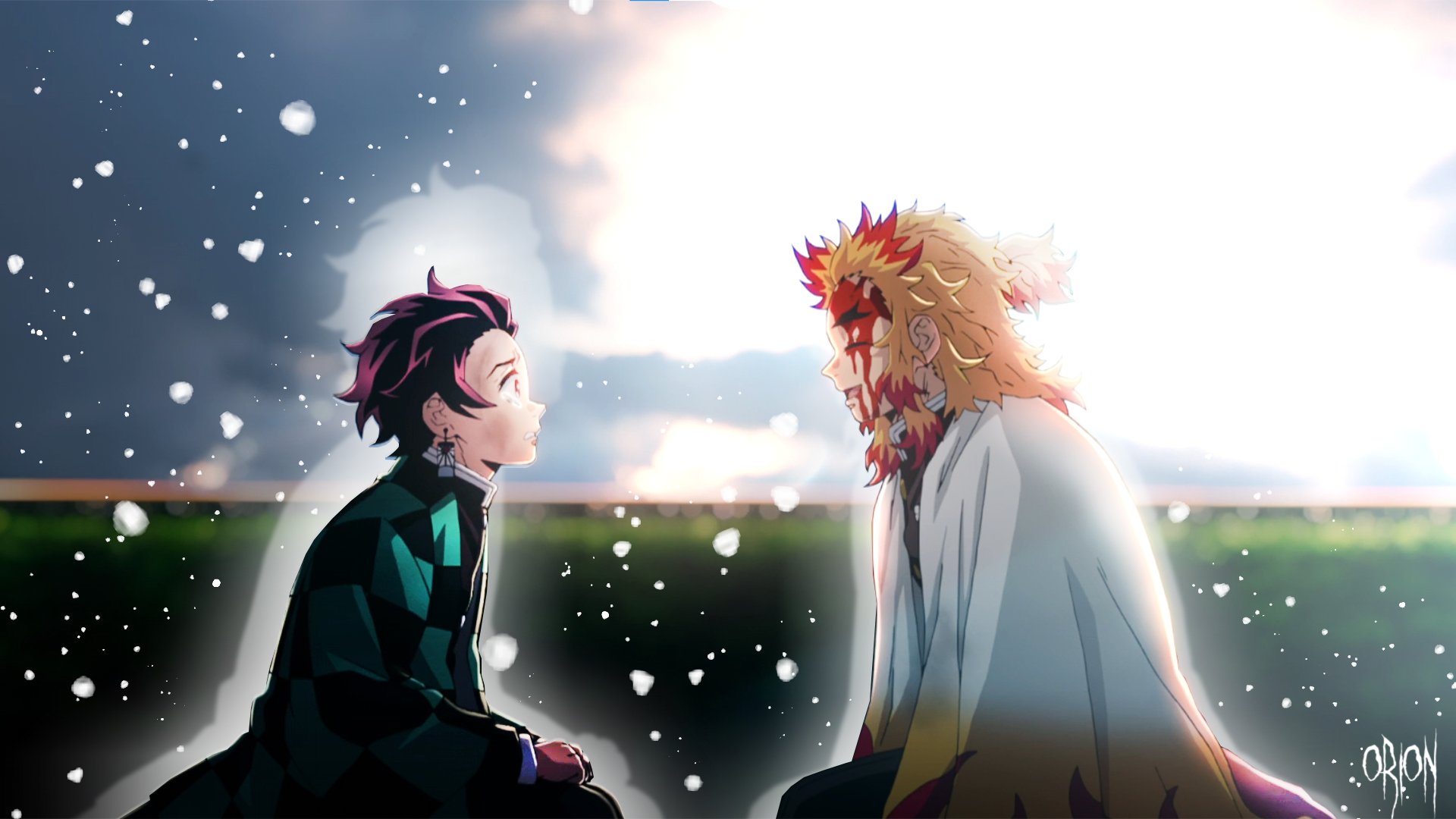 Tanjiro and Rengoku (1920x1080) by Or!on