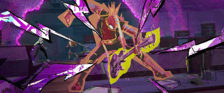 HD PC desktop wallpaper featuring Spider-Punk from the movie Spider-Man: Across the Spider-Verse, showcasing vibrant colors and dynamic action.