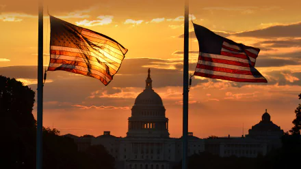  US Capitol building and US flags, Washington, DC by Orhan Cam