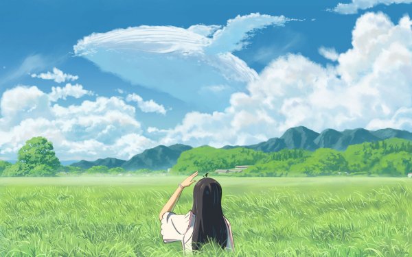 Anime Girl Cloud Field Sky HD Wallpaper | Background Image