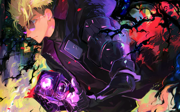 HD anime desktop wallpaper featuring Vash the Stampede from Trigun Stampede, showcasing dynamic colors and intense, detailed artwork.