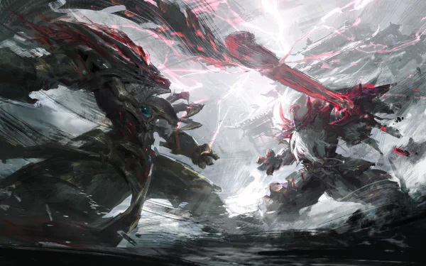 4K Ultra HD anime wallpaper featuring an intense Yu-Gi-Oh! battle with dark and fiery monster characters clashing amidst lightning and dynamic energy effects.