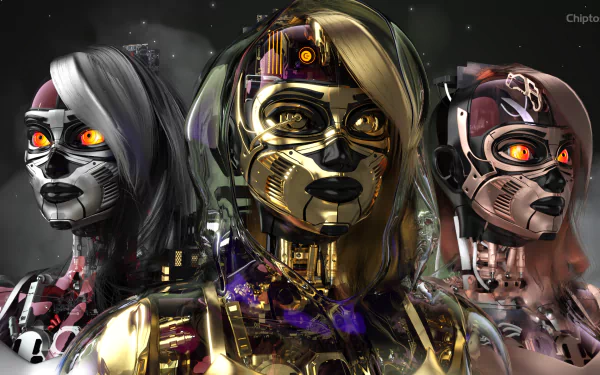 Chiptos X 3D Robot Girl Mirai Robot Woman 4K NFT Wallpaper Desktop Background Precious Metals