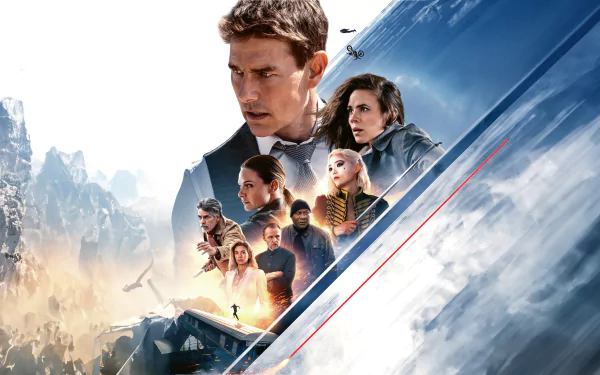 4K Ultra HD PC desktop wallpaper featuring the cast of Mission: Impossible - Dead Reckoning Part One in a dynamic, action-packed movie poster design.