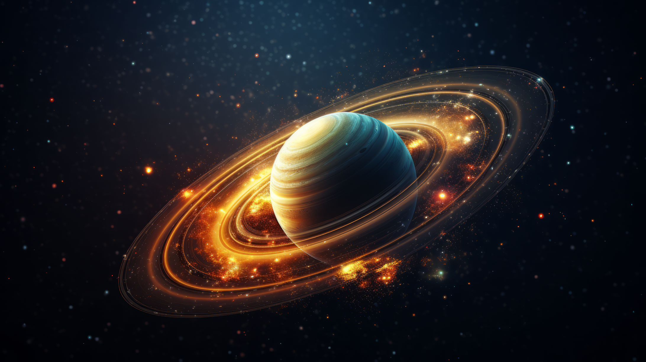 HD desktop wallpaper featuring the planet Saturn with prominent rings against a starry background.