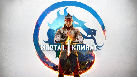 HD desktop wallpaper featuring Liu Kang from Mortal Kombat 1 with a dynamic pose and game logo.