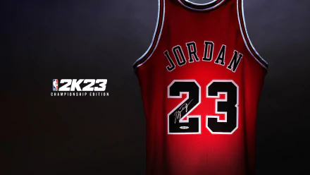 HD desktop wallpaper featuring a Jordan number 23 jersey from the NBA 2K23 Championship Edition video game.