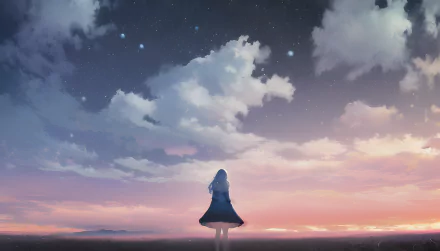  A girl in a field in evening