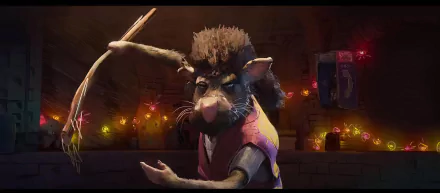 HD wallpaper from Teenage Mutant Ninja Turtles: Mutant Mayhem featuring an animated rat character practicing martial arts.