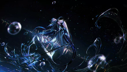 4K Ultra HD PC desktop wallpaper featuring a dynamic sci-fi character from the video game Punishing: Gray Raven, set against a dark, ethereal background with floating bubbles.