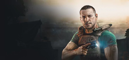 HD desktop wallpaper featuring a rugged soldier from Escape from Tarkov: Arena, wielding a pistol with a focused expression.