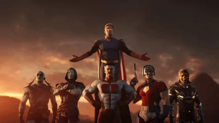 4K Ultra HD Mortal Kombat 1 wallpaper featuring Peacemaker, Homelander, Omni-Man, and other characters in a dramatic, dark, and epic video game setting.