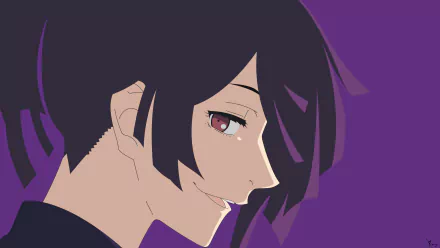 Close-up illustration of Yuzuriha from Hell's Paradise anime, featured in a vibrant HD PC desktop wallpaper with a deep purple background.