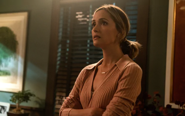 A tense moment from the movie Insidious: The Red Door, featuring a woman deep in thought, captured in a high-definition desktop wallpaper and background.