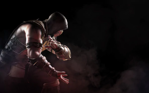 Scorpion from Mortal Kombat in fierce stance, set as a high-definition desktop wallpaper and background.