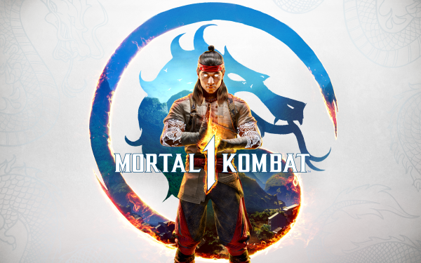 HD desktop wallpaper featuring Liu Kang from Mortal Kombat 1 with a dynamic pose and game logo.