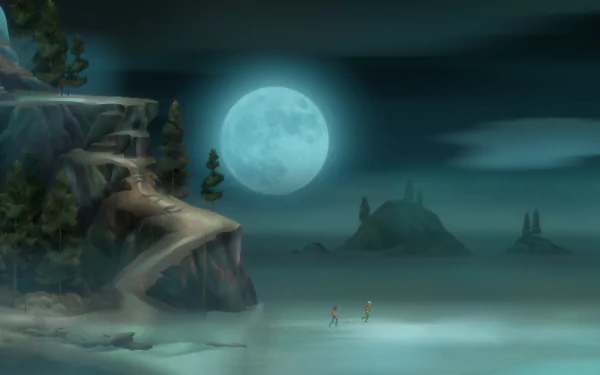 HD wallpaper of Oxenfree II: Lost Signals game featuring a moonlit beach scene with characters and a serene ocean.