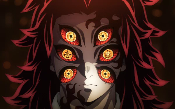 HD PC desktop wallpaper featuring Kokushibo from Demon Slayer: Kimetsu no Yaiba, showcasing his distinct multiple eye design in vivid anime style.