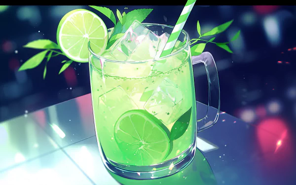 Hd Wallpaper of Refreshing Mojito Cocktail with Lime and Ice on Vibrant Background