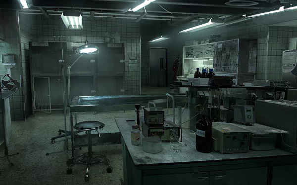 HD wallpaper of a creepy hospital scene from Silent Hill: Ascension with eerie lighting and abandoned medical equipment for desktop background.