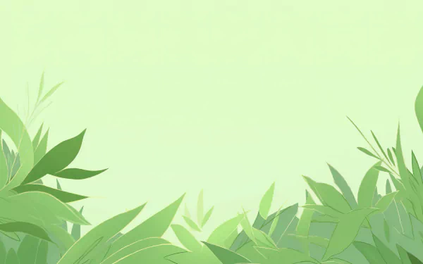 HD desktop wallpaper featuring a green aesthetic background with stylized leaves and soft gradients, capturing a serene nature theme.