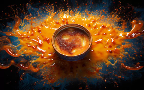 HD Crème Brûlée Wallpaper with Dynamic Caramel Splash Background