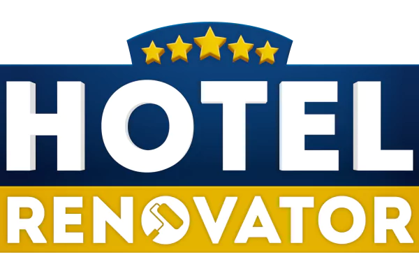 HD desktop wallpaper and background featuring the logo of the video game Hotel Renovator, displayed with bold letters and a five-star rating above.