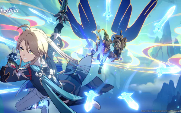 HD desktop wallpaper featuring Yanqing from Honkai: Star Rail, showcased in dynamic battle pose with glowing energy effects and futuristic backdrop.