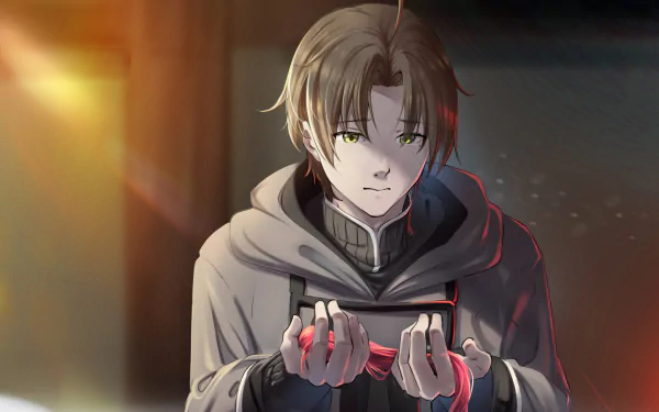 HD PC desktop wallpaper featuring Rudeus Greyrat from the anime Mushoku Tensei: Jobless Reincarnation, depicted with a focused expression and glowing hands.