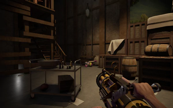 HD desktop wallpaper of a cozy animated neighborhood garage interior, featuring a whimsical cannon and quirky decor, tagged as 'My Friendly Neighborhood'.