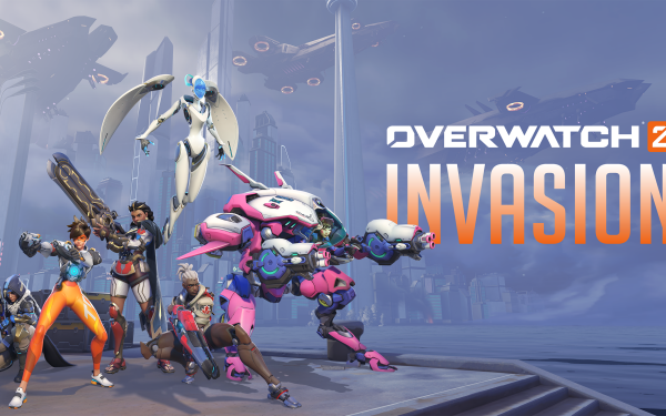 High-definition Overwatch 2 Invasion wallpaper featuring dynamic character poses