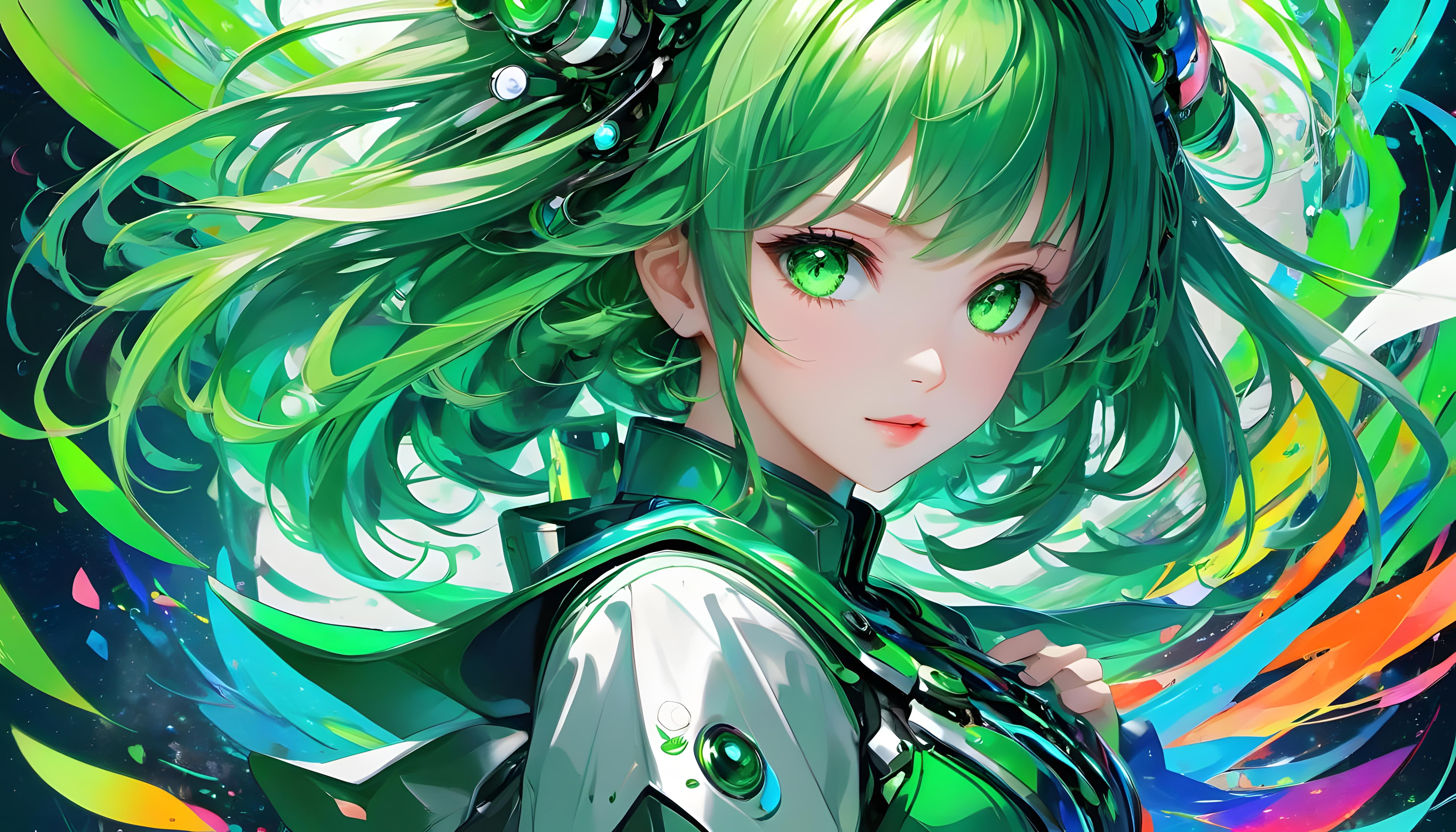 Enigmatic Green Eyes: Anime Girl Wallpaper - 4K Resolution - Free Download