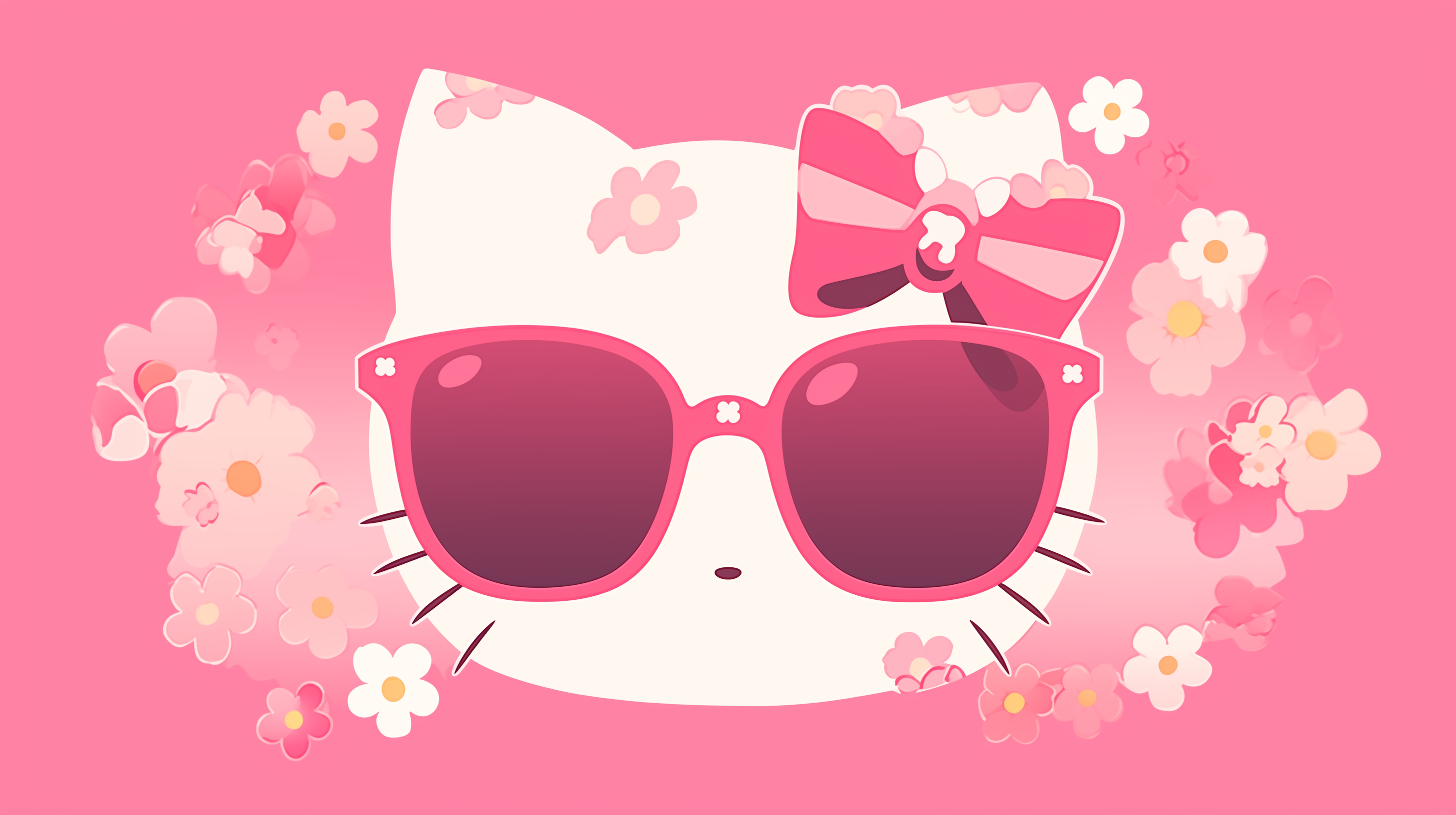 Stylish Hello Kitty wearing sunglasses wallpaper in HD, featuring a cute character on a pink floral background for desktop.