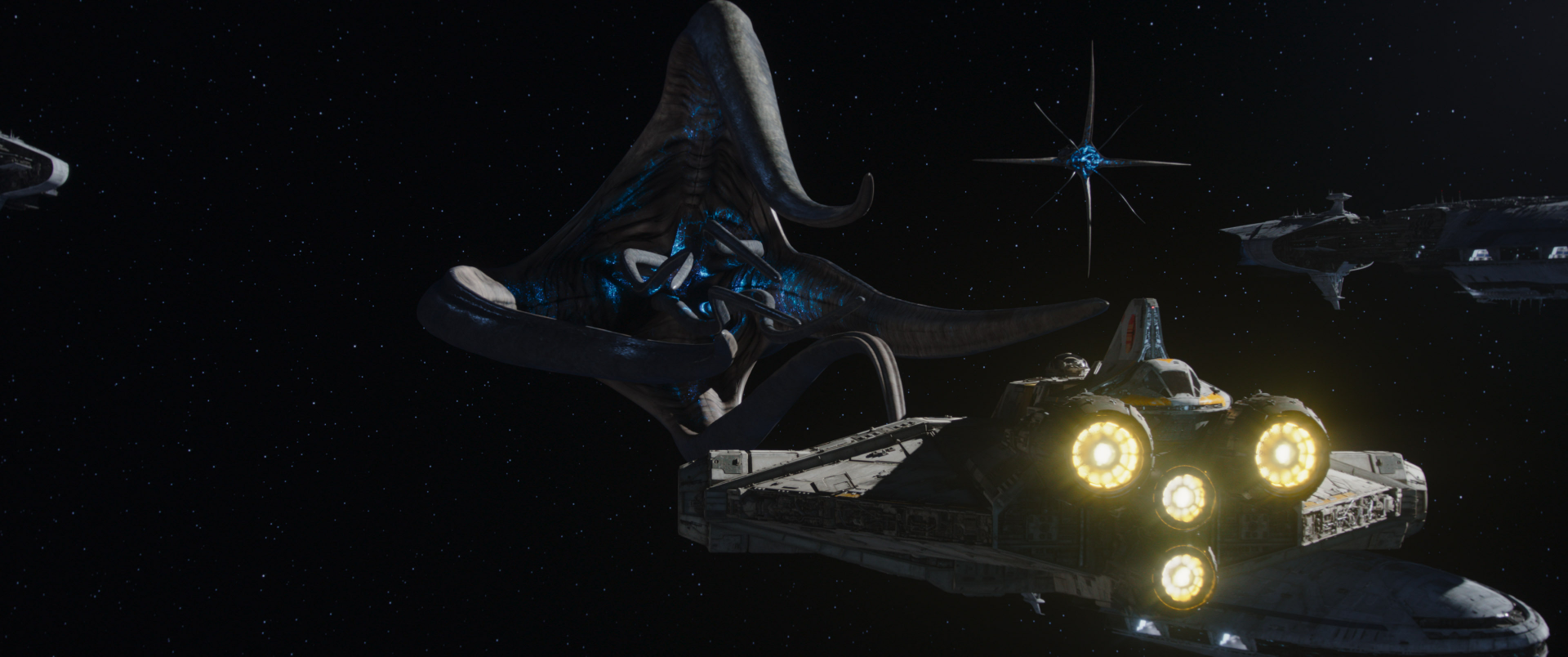 HD desktop wallpaper featuring Ahsoka-themed space scene with starships.