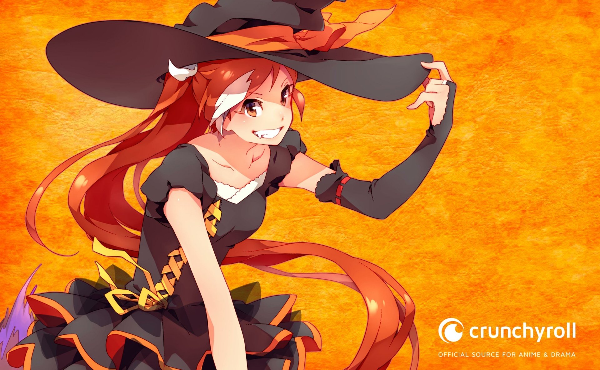 Download Crunchyroll Anime Virtual Youtuber Halloween Witch Orange (Color) Anime Halloween Orange Anime HD Wallpaper