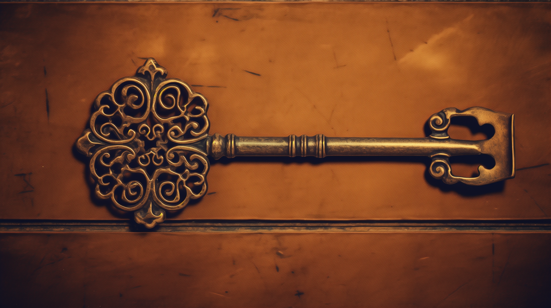 Ornate vintage key on a golden background HD desktop wallpaper.