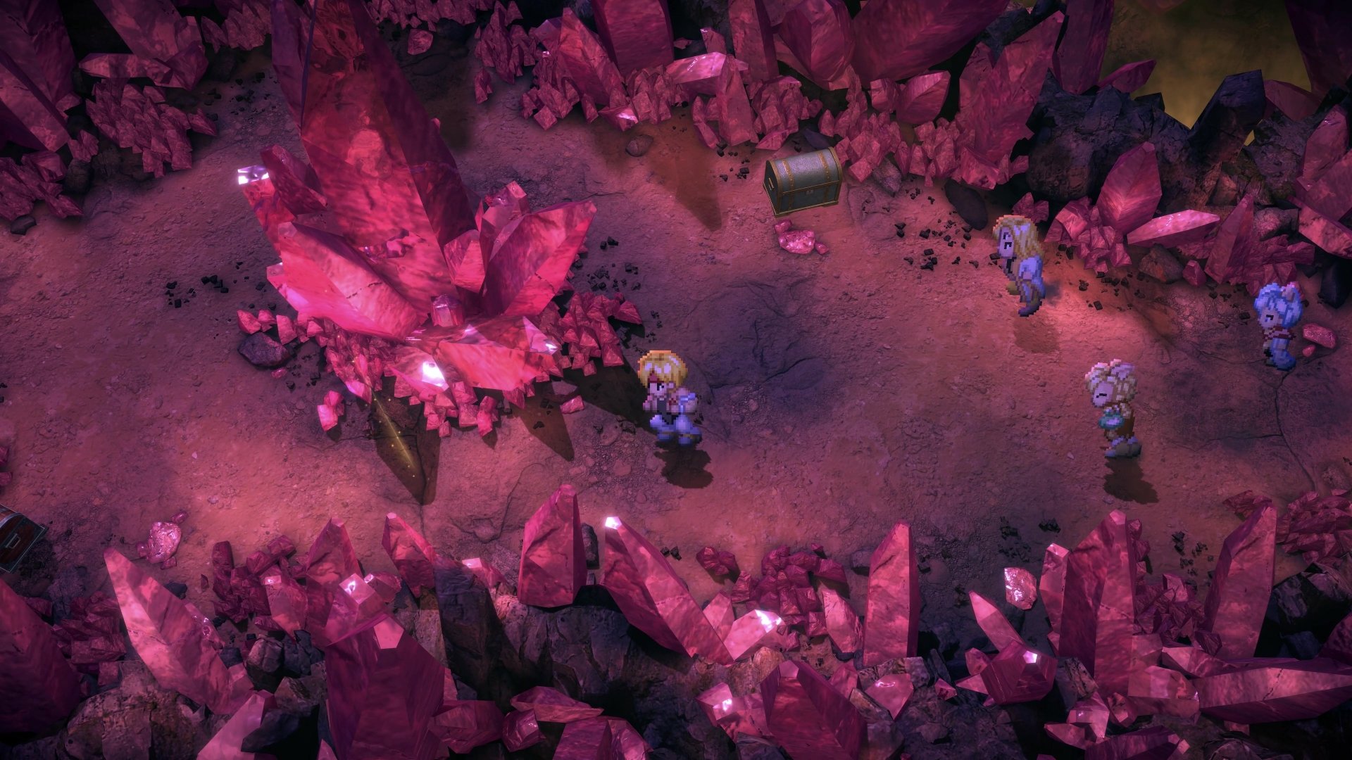 HD desktop wallpaper of Star Ocean: The Second Story R featuring a top-down view of character in a crystal-filled landscape.