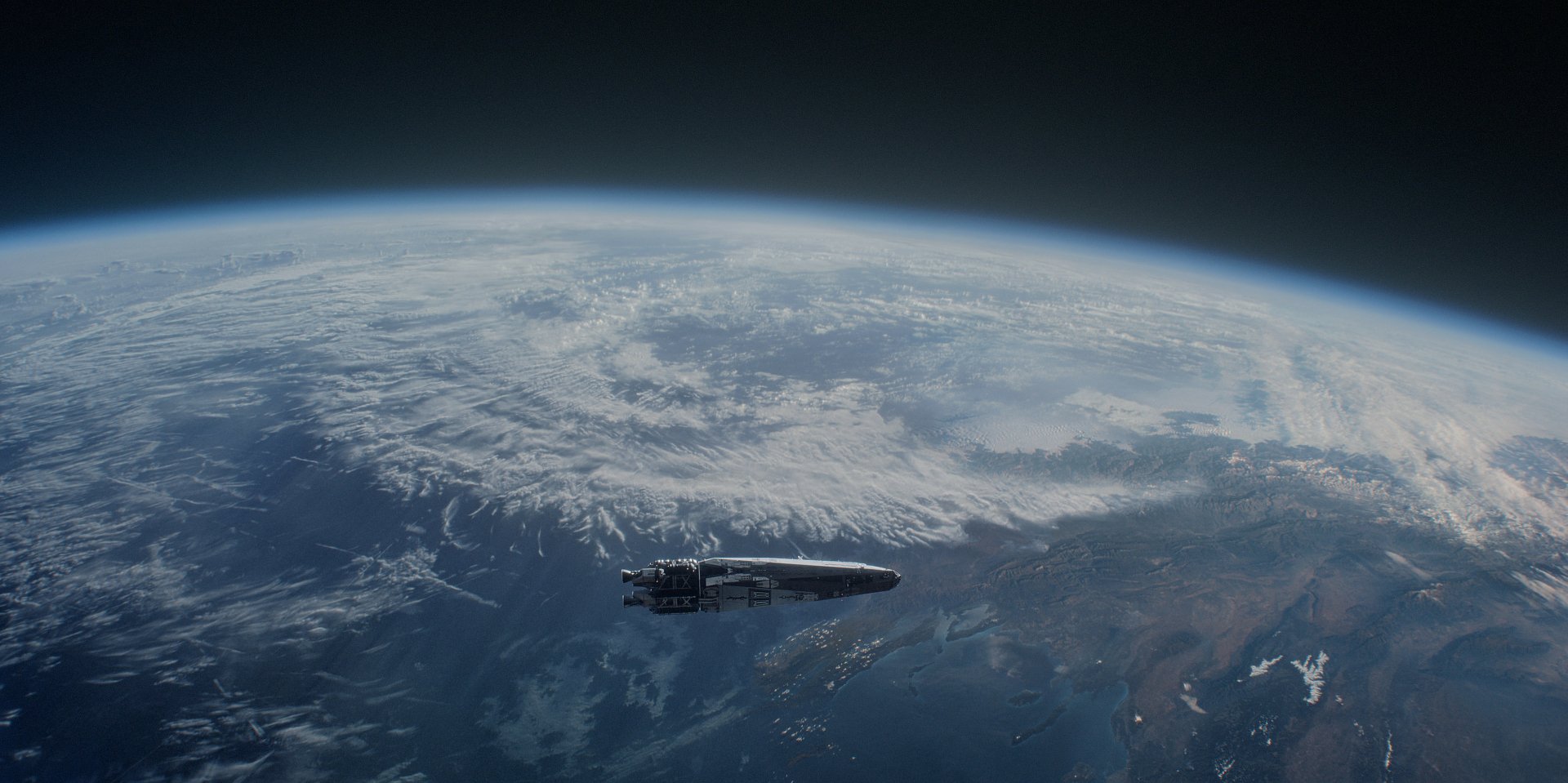 HD desktop wallpaper featuring a spacecraft from For All Mankind orbiting Earth's atmospheric edge.