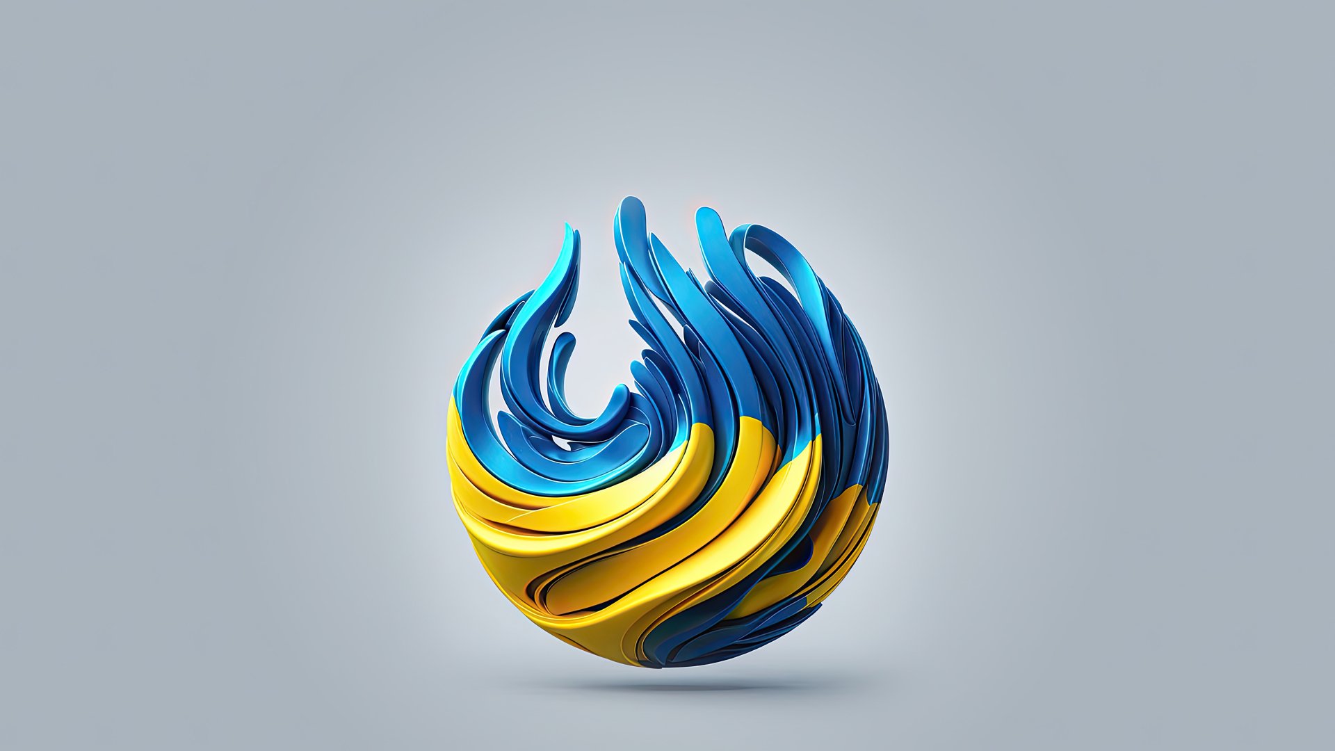 3D abstract flame shaped in blue and yellow colors of the Ukraine flag, rendered in 8K Ultra HD for PC desktop wallpaper and background.
