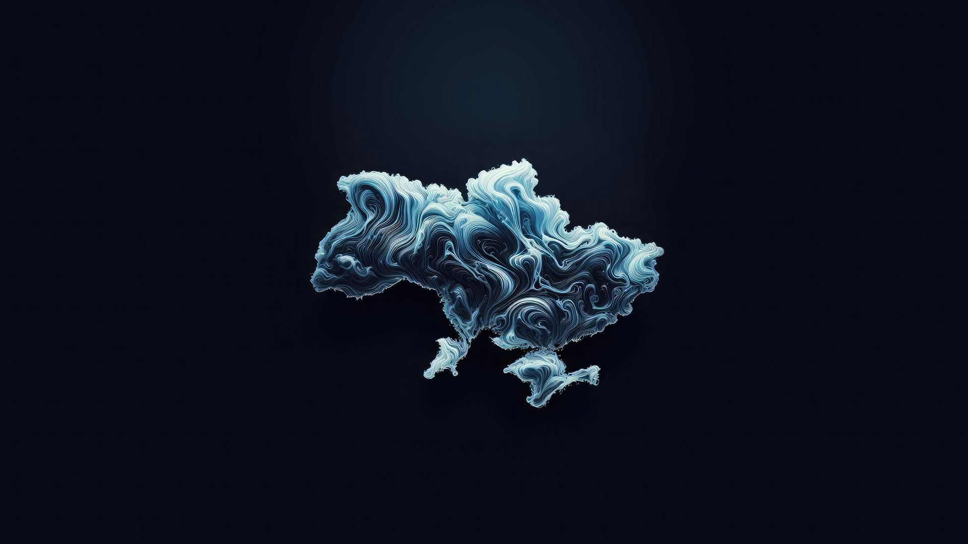 Abstract 8K Ultra HD PC desktop wallpaper of Ukraine, featuring a swirling, textured blue and white design against a dark background.