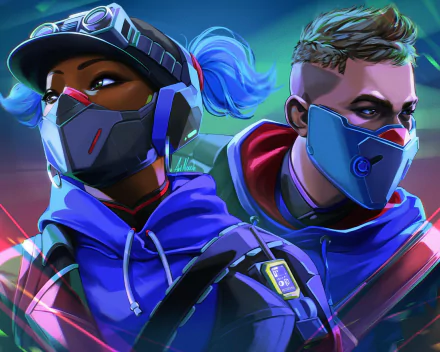 HD PC desktop wallpaper featuring Lifeline and Octane from the video game Apex Legends in dynamic, colorful detail.