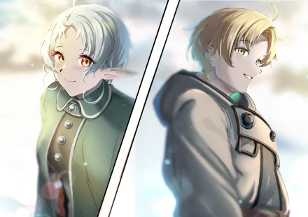 4K Ultra HD anime wallpaper featuring Sylphiette and Rudeus Greyrat from Mushoku Tensei: Jobless Reincarnation, showcasing detailed character art and vibrant lighting.