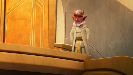 HD wallpaper of a character from Star Wars: Young Jedi Adventures, standing inside a golden-hued room.