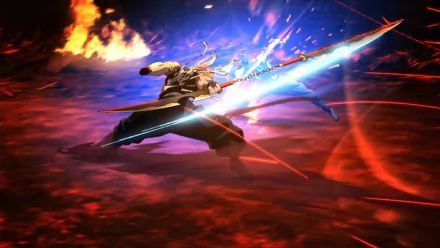 HD anime wallpaper featuring Tengen Uzui from Demon Slayer: Kimetsu no Yaiba unleashing a powerful glowing attack against Gyutaro in an intense battle scene.