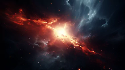 HD wallpaper featuring a vivid image of a supernova explosion in space with brilliant red and orange hues against a dark background.