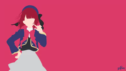 Minimalist HD desktop wallpaper of Kana Arima from the anime Oshi no Ko, featuring her in a navy and red outfit against a solid red background.