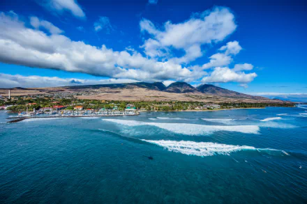 Lahaina Maui surfers Hawaii Travel photography aerial HD Desktop Wallpaper | Background Image