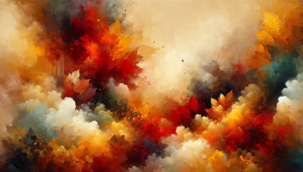 Abstract autumn leaves HD wallpaper with vibrant orange and red hues for desktop background.