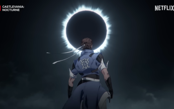 HD Wallpaper of Richter Belmont from Castlevania: Nocturne, with a mystical eclipse in the background, perfect for desktop and background themes.